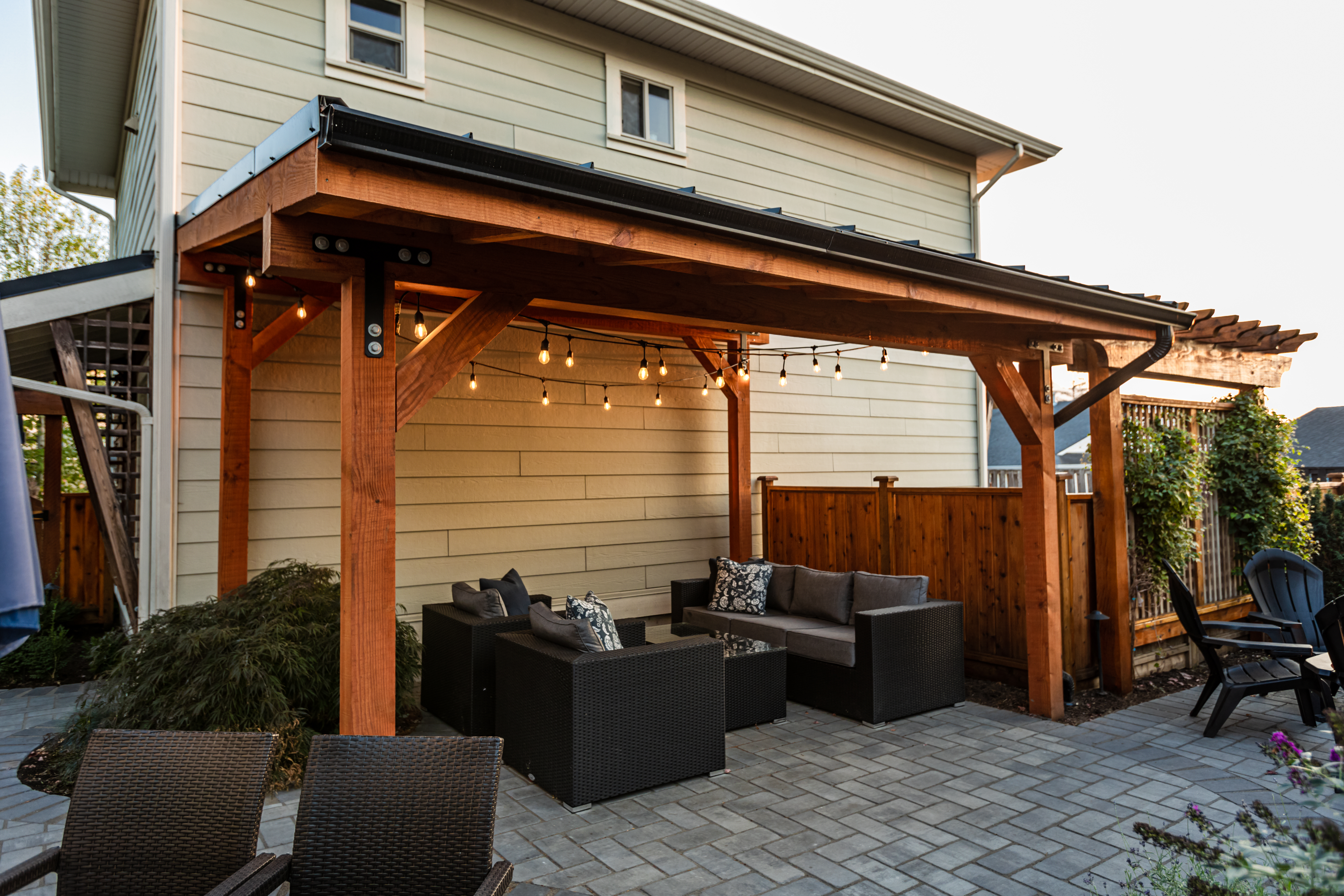 Completed outdoor living space designed and installed by Jovak Landscape.